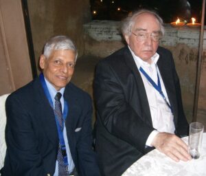 Figure 1-1b. Dr. Srinivasan (Left) with Dr. Martin Fleischman.  (Possibly at ICCF-16, Chennai, India, 2011)
